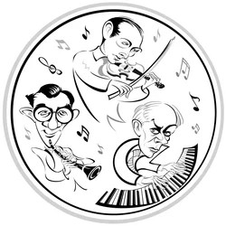 Béla Bartók au piano, clarinettiste américain Benny Goodman (1909-86) et violoniste hongrois Joseph Szigeti (1892-1973), le trio qui a réalisé l